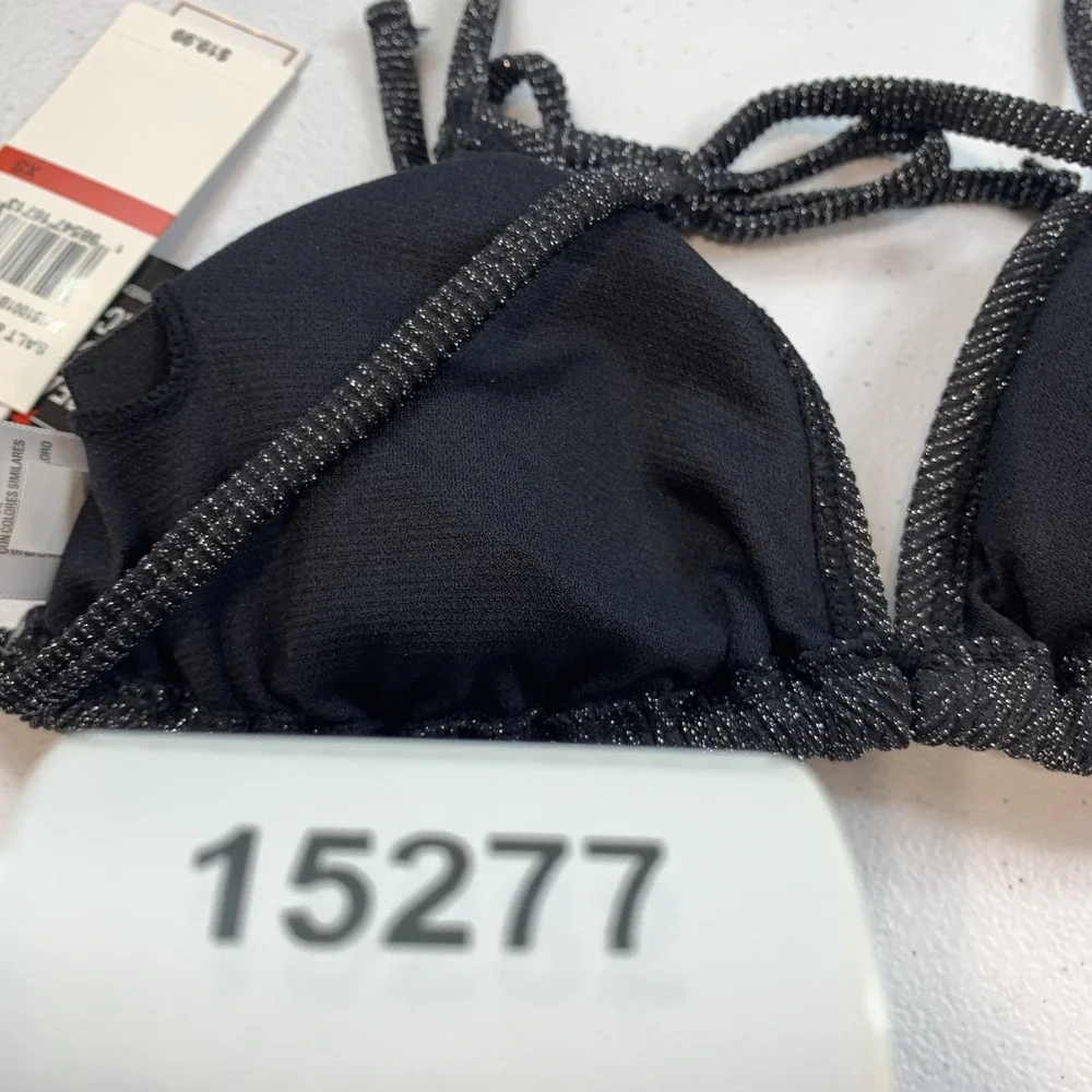 Salt & Cove Junior's Swim Bikini Top XS Black Lurex Metallic Triangle String